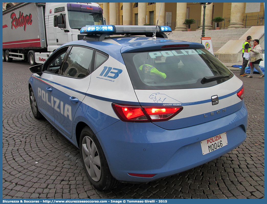 Polizia M0046
Polizia di Stato 
Squadra Volante
Seat Leon III serie
Allestitore Nuova Carrozzeria Torinese S.r.l.
Parole chiave: PS;P.S.;Polizia;di;Stato;Squadra;Volante;Seat;Leon