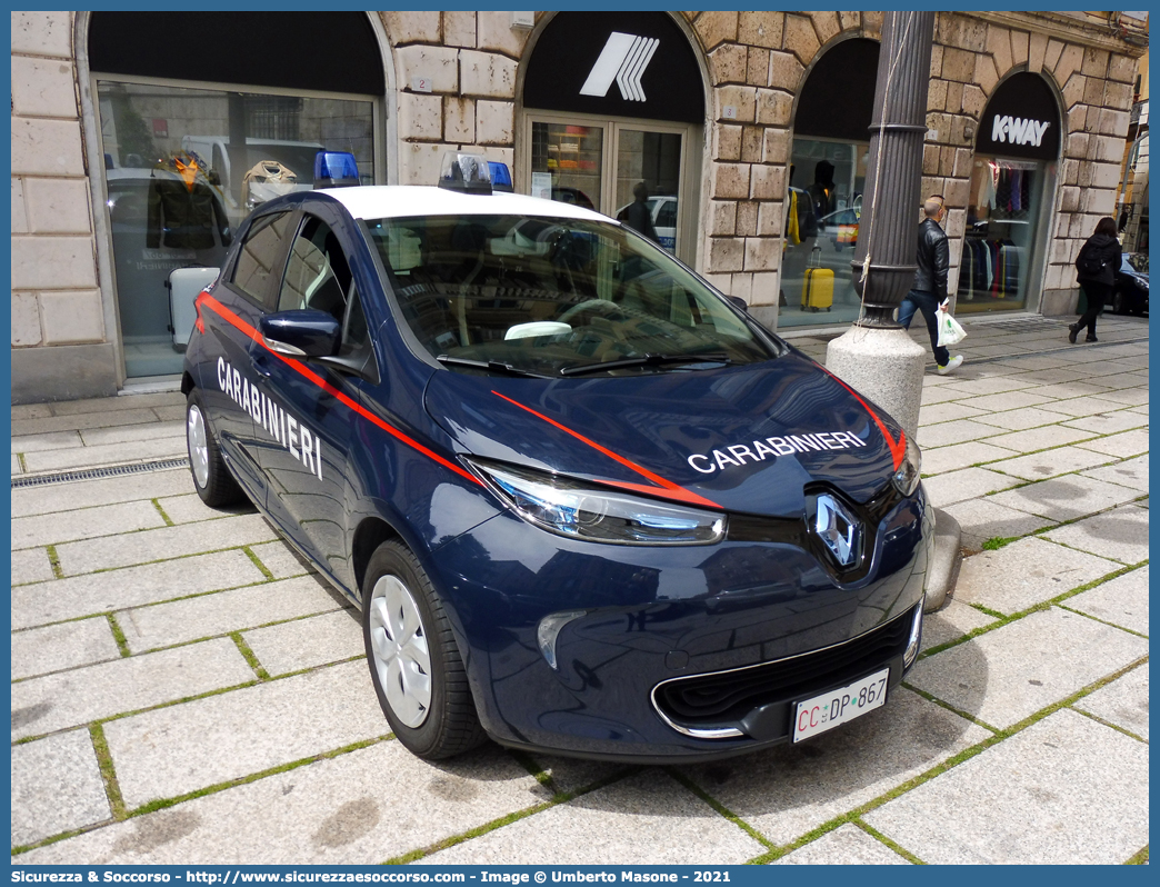 CC DP867
Arma dei Carabinieri
Renault Zoe
Allestitore Focaccia Group S.r.l.
Parole chiave: CC;C.C.;Arma;dei;Carabinieri;Renault;Zoe