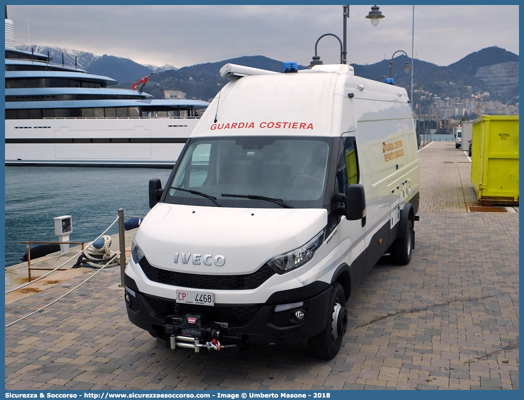 CP 4468
Corpo delle Capitanerie di Porto
Guardia Costiera
Reparti Subacquei
Iveco Daily 65-170 VI serie
Parole chiave: CP;C.P.;GC;G.C.;Guardia;Costiera;Capitaneria;Capitanerie;di;Porto;Reparto;Subacquei;Iveco;Daily;65-170;65;170