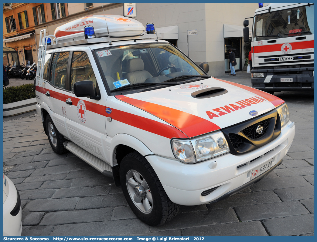 CRI 097AA
Croce Rossa Italiana
Savona
Nissan Terrano II serie
Allestitore Aricar S.p.A.
Parole chiave: CRI;C.R.I.;Croce;Rossa;Italiana;Nissan;Terrano;Aricar