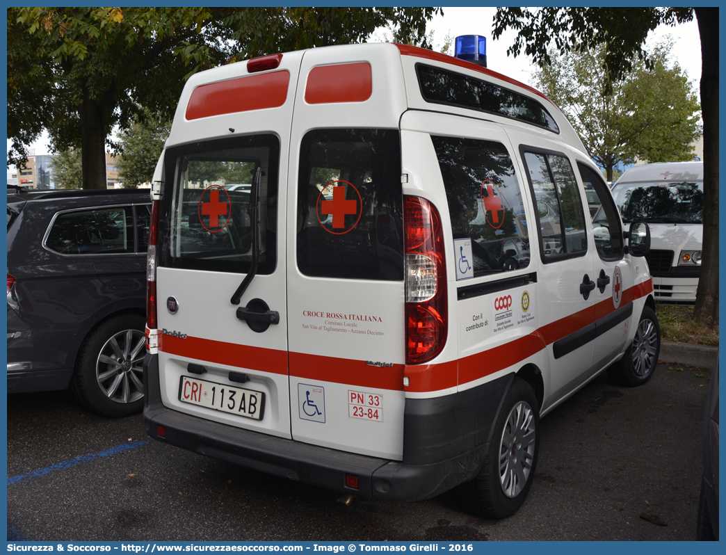 CRI 113AB
Croce Rossa Italiana
San Vito al Tagliamento - Azzano Decimo (PN)
Fiat Doblò I serie restyling
Parole chiave: CRI;C.R.I.;Croce;Rossa;Italiana;Fiat;Doblò;San;Vito;al;Tagliamento;Azzano;Decimo