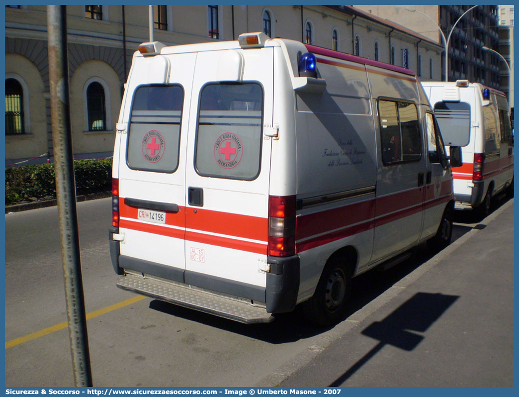 CRI 14196
Croce Rossa Italiana
Alessandria
Fiat Ducato II serie
Parole chiave: Croce;Rossa;Italiana;CRI;C.R.I.;Ambulanza;Fiat;Ducato;Alessandria