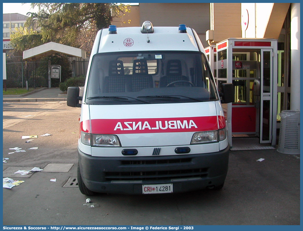 CRI 14281
Croce Rossa Italiana
Bologna
Fiat Ducato II serie
Parole chiave: Croce;Rossa;Italiana;CRI;C.R.I.;Ambulanza;Fiat;Ducato;Bologna