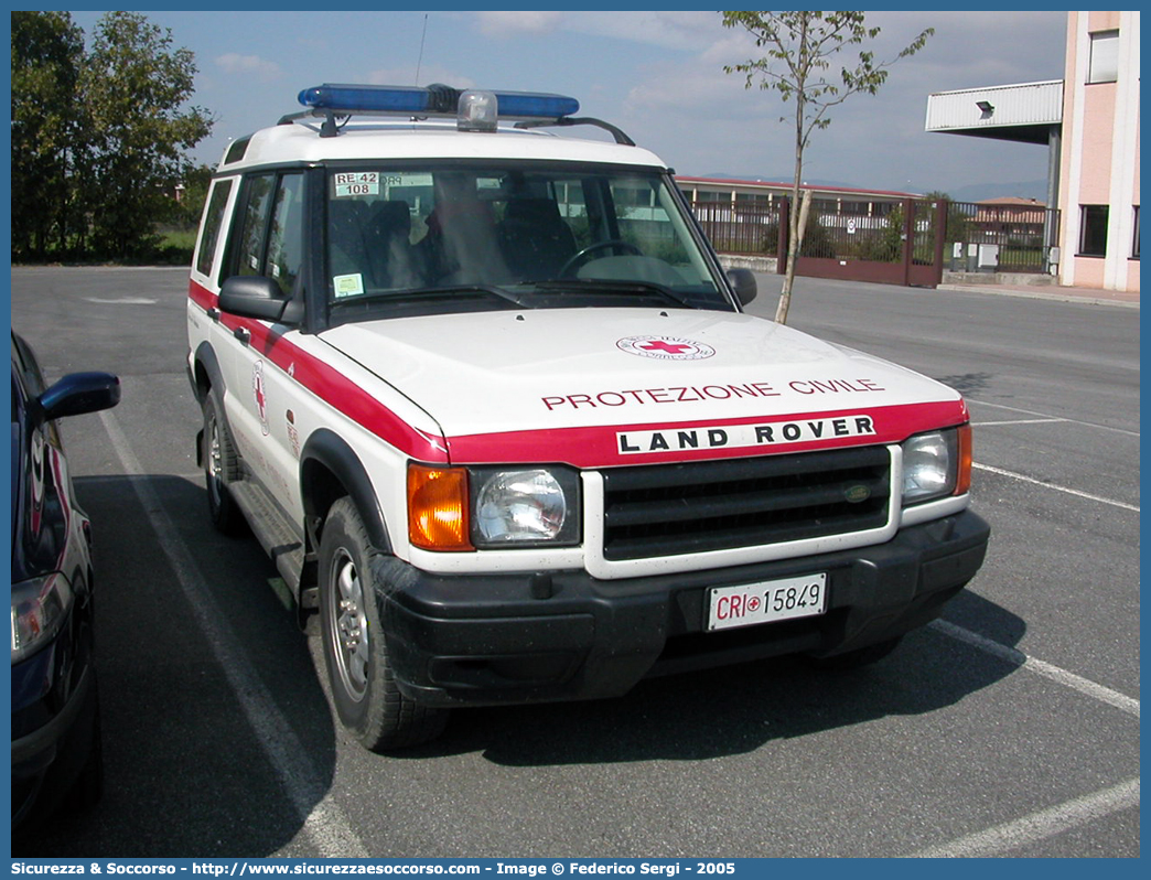 CRI 15849
Croce Rossa Italiana
Reggio Emilia
Land Rover Discovery II serie
Parole chiave: CRI;C.R.I.;Croce;Rossa;Italiana;Reggio Emilia;Land;Rover;Discovery