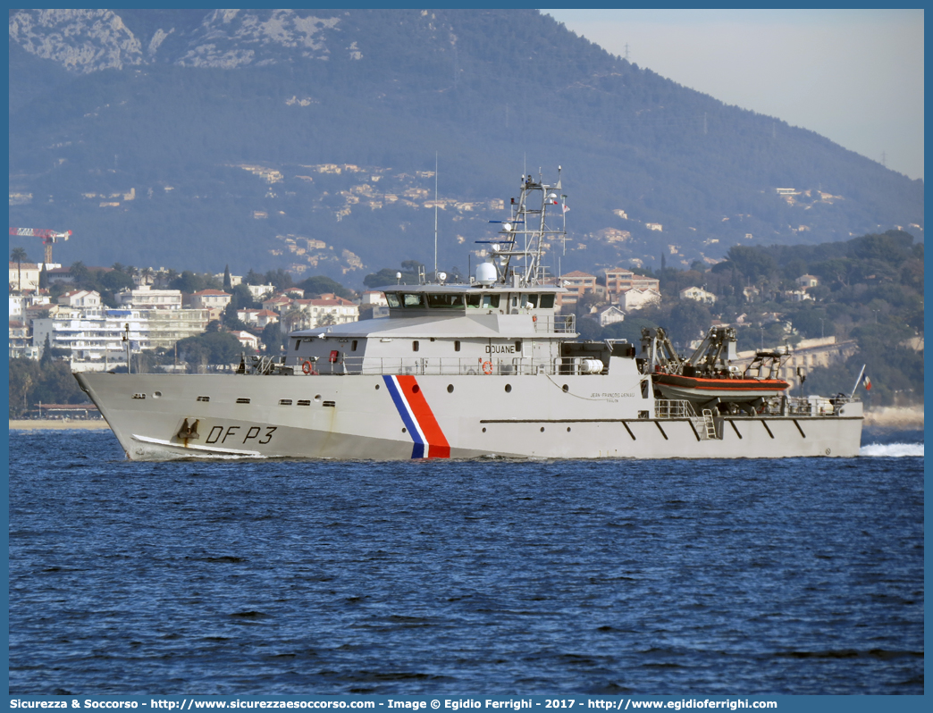 DF-P3
République Française
Douanes
Patrouilleur Garde-Côtes
"Jean-François Deniau"
Port d'attache de La Seyne sur Mer
Parole chiave: Repubblica;Francese;République;Française;Douanes;Patrouilleur;Garde;Côtes;Jean-François;Deniau;La;Seyne;sur;Mer