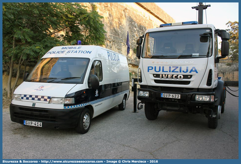 GVP 414 and GVP 623
Repubblika ta' Malta
Pulizija
Fiat Ducato II generation
Iveco EuroCargo II generation
Parole chiave: Repubblica;Maltese;Repubblika ta&#039;Malta;Pulizija;Fiat;Ducato;Iveco;EuroCargo