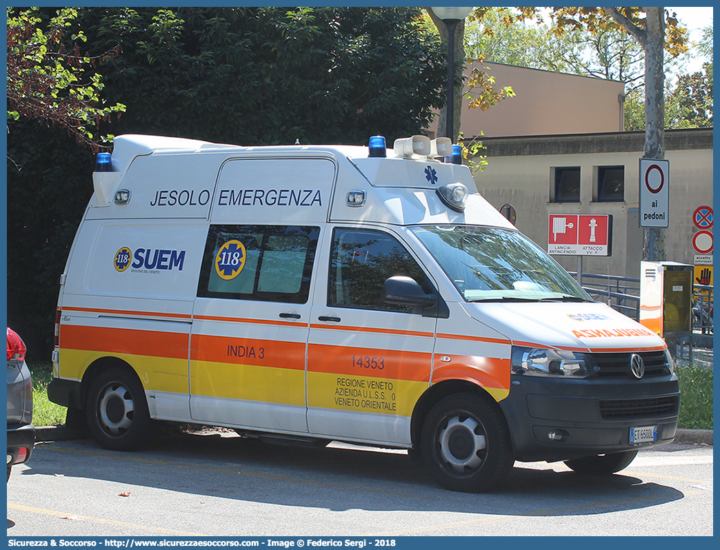 INDIA 3
SUEM 118 Jesolo Emergenza
Azienda ULSS 4 - Veneto Orientale
Jesolo
Volkswagen Transporter T5
Allestitore Alea Italia S.r.l.
Parole chiave: 118;SUEM;Jesolo;Emergenza;Ambulanza;Autoambulanza;Volkswagen;Transporter;T5;Alea