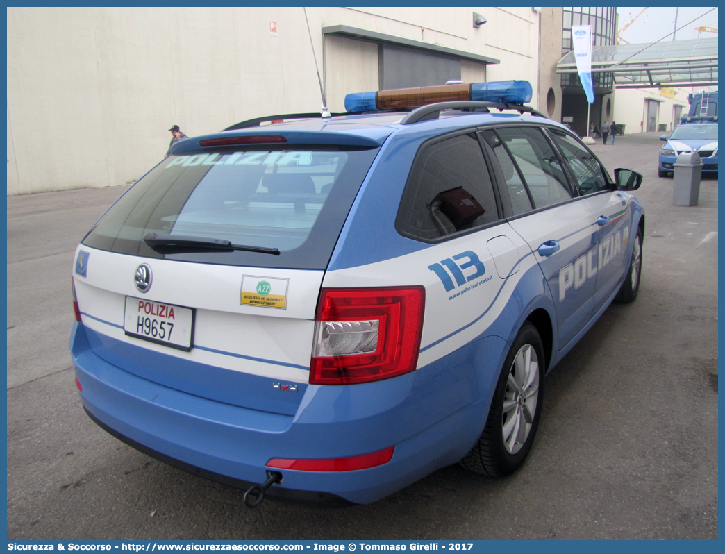 Polizia H9657
Polizia di Stato
Polizia Stradale
Autostrada del Brennero S.p.A.
Skoda Octavia Wagon 4x4 IV serie
Allestitore Bertazzoni S.r.l.
Parole chiave: PS;P.S.;Polizia;di;Stato;Stradale;Autostradale;Autostrada;del;Brennero;Brennerautobahn;Skoda;Octavia;Wagon;Station;SW;S.W.;4x4;Bertazzoni