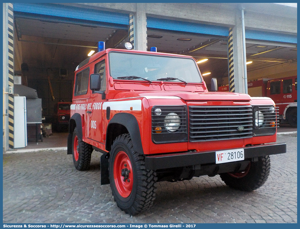 VF 28106
Corpo Nazionale Vigili del Fuoco
Servizio Antincendio Boschivo
Land Rover Defender 90
(variante)
Parole chiave: VVF;V.V.F.;Corpo;Nazionale;Vigili;del;Fuoco;AIB;A.I.B.;Servizio;Antincendio;Boschivo;Land Rover;Defender;90