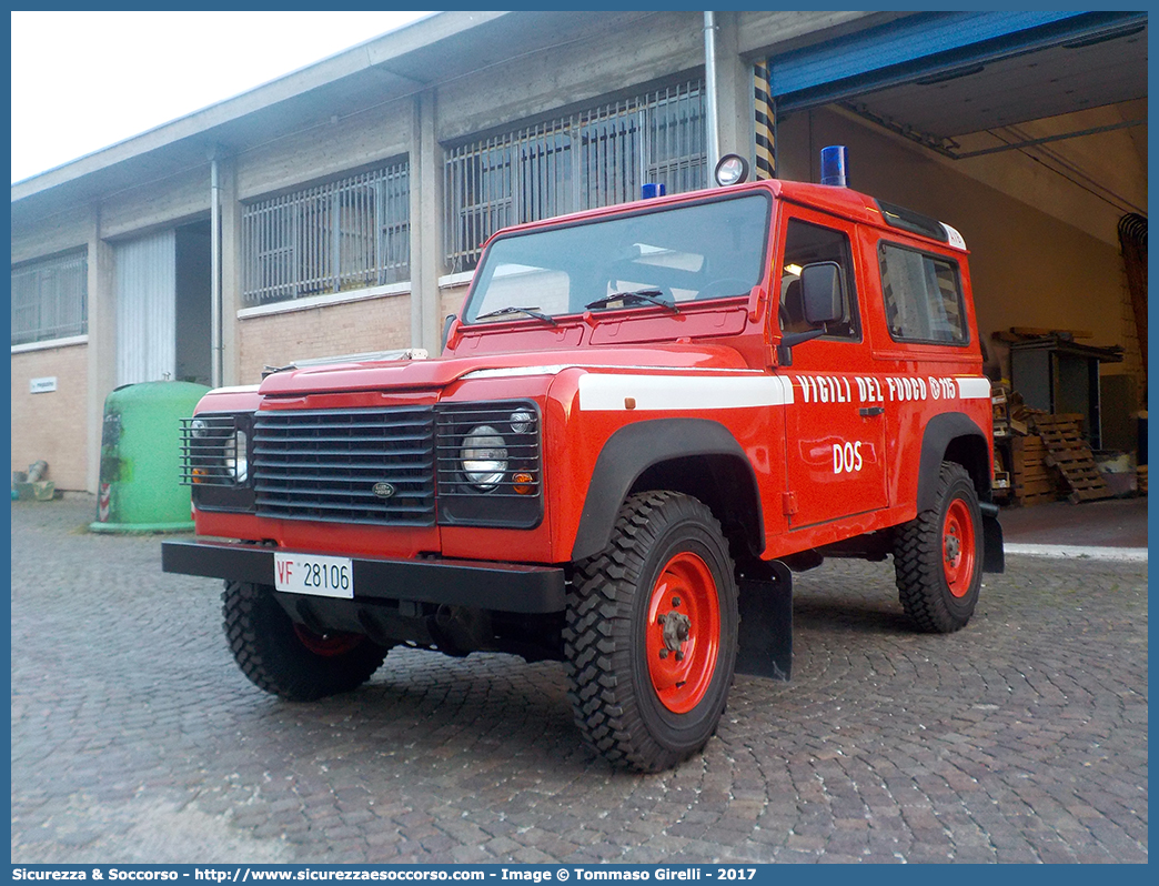 VF 28106
Corpo Nazionale Vigili del Fuoco
Servizio Antincendio Boschivo
Land Rover Defender 90
(variante)
Parole chiave: VVF;V.V.F.;Corpo;Nazionale;Vigili;del;Fuoco;AIB;A.I.B.;Servizio;Antincendio;Boschivo;Land Rover;Defender;90