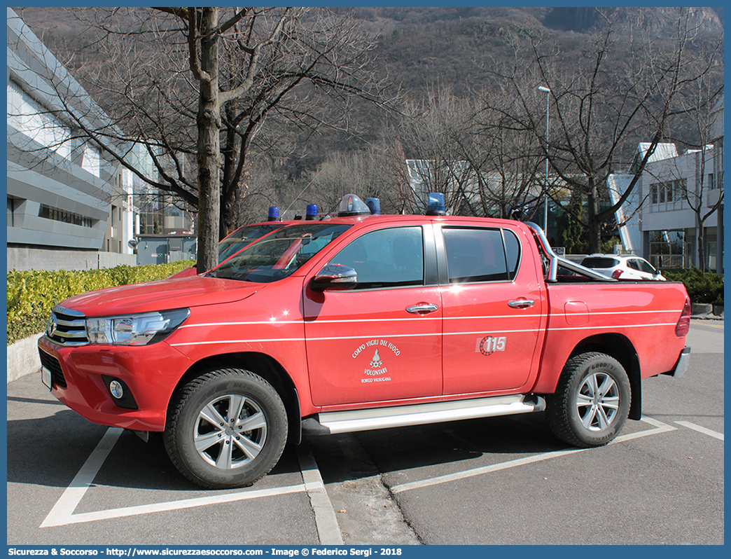 VF 9J7 TN
Unione Distrettuale di Borgo Valsugana
Toyota Hilux VIII serie
Parole chiave: VF;V.F.;Vigili del Fuoco;Vigili;Fuoco;Unione Distrettuale;Borgo Valsugana;Toyota;Hilux