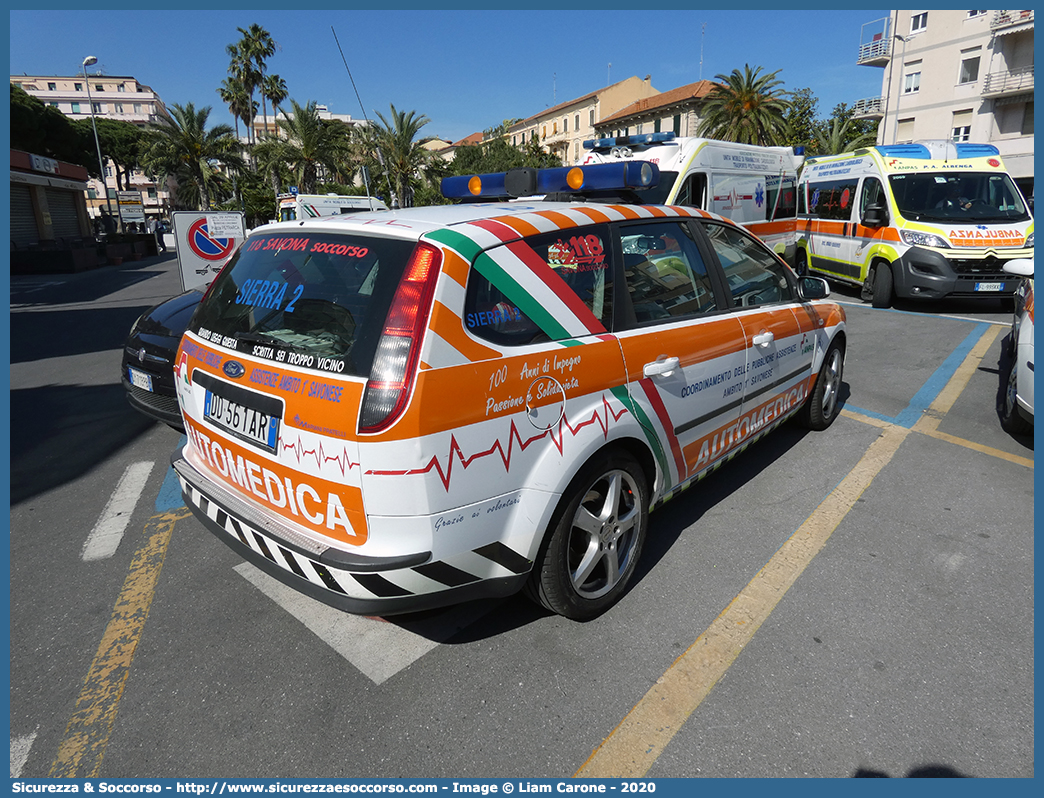 Sierra 2
ANPAS Liguria
Coordinamento delle Pubbliche Assistenze
Ambito 1° Savonese
Ford Focus Style Wagon I serie
Allestitore Mariani Fratelli S.r.l.
Parole chiave: ANPAS;A.N.P.A.S.;Coordinamento;Associazione;Nazionale;Pubbliche;Assistenze;118;Savona;Automedica;Ford;Focus;Style;Wagon;Mariani Fratelli