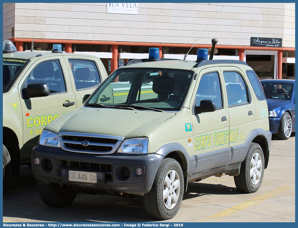 CFva A46 CA
Corpo Forestale
e di Vigilanza Ambientale
Regione Sardegna
Daihatsu Terios I serie
Parole chiave: CFVA;C.F.V.A.;Corpo;Forestale;Vigilanza;Ambientale;Sardegna;Daihatsu;Terios