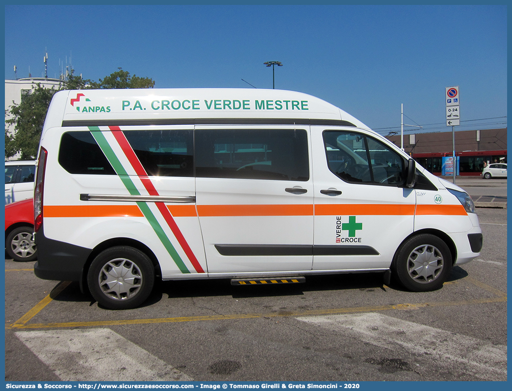 40
Pubblica Assistenza Croce Verde Mestre
Ford Transit Custom II serie
Allestitore Class S.r.l.
Parole chiave: P.A.;PA;Pubblica;Assistenza;Croce;Verde;Mestre;Ford;Transit;Custom;Class