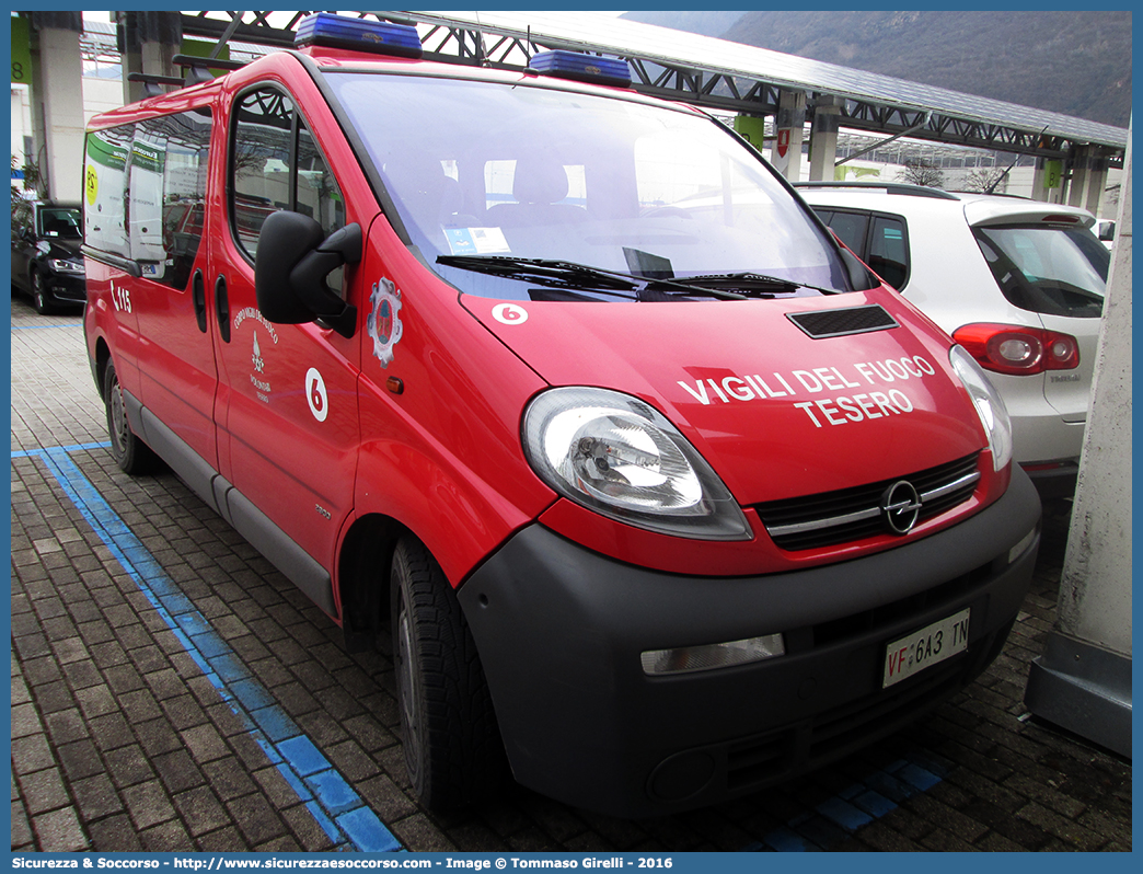 VF 6A3TN
Corpo Vigili del Fuoco Volontari
Tesero
Opel Vivaro I serie
Parole chiave: VFV;V.F.V.;Vigili;Fuoco;Volontari;Consorzio;Tesero;Opel;Vivaro